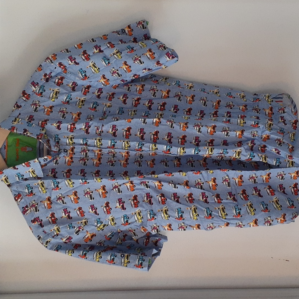 Mens short sleeve visconti black blue car print shirt